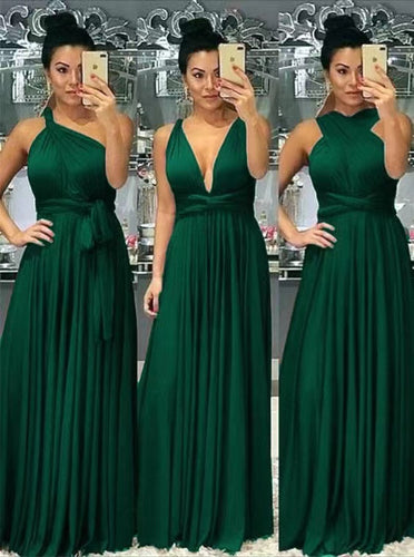 Green Prom Dresses Convertible Chiffon Floor Length