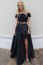 Load image into Gallery viewer, Two Piece Off the Shoulder Black Prom Dresses with Appliques