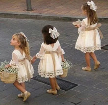 Load image into Gallery viewer, Boho Short  Flower Girl Dresses with Sash