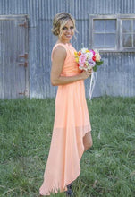 Load image into Gallery viewer, Country Hi Low Bridesmaid Dresses with Lace Appliques