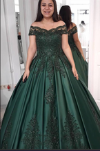 Load image into Gallery viewer, Forest Green Prom Dresses Off Shoulder with Lace Princess Gown