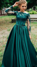 Load image into Gallery viewer, Dark Green Prom Dresses with Sleeves Lace