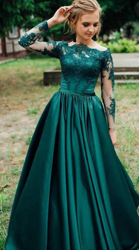 Dark Green Prom Dresses with Sleeves Lace