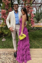 Laden Sie das Bild in den Galerie-Viewer, Spaghetti Straps Fuchsia Prom Dresses Evening Gown