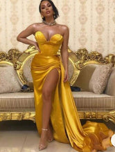 Charger l'image dans la galerie, Gold Sweetheart Slit Prom Dresses Mermaid