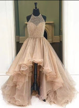 Cargar imagen en el visor de la galería, Hi Low Prom Dresses High Neck with Beads