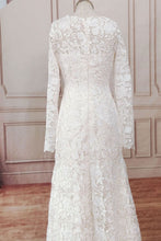 Load image into Gallery viewer, V Neck Lace Mermaid Wedding Dresses Bridal Gown with Sleeves