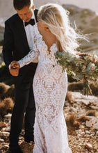 Charger l'image dans la galerie, V Neck Lace Backless Wedding Dresses Bridal Gown