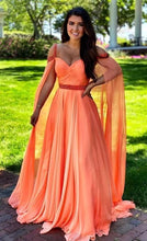 Load image into Gallery viewer, Off Shoulder Prom Dresses Chiffon Waist with Beaded