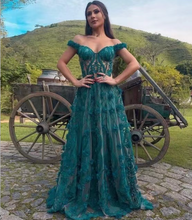 Charger l'image dans la galerie, Off Shoulder Green Lace Prom Dresses Floor Length