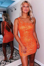 Carica l'immagine nel visualizzatore di Gallery, One Shoulder Sequins Homecoming Dresses Prom Dresses Short