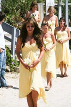 Laden Sie das Bild in den Galerie-Viewer, Hi Low Sweetheart Pale Yellow Bridesmaid Dresses under 100