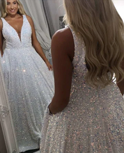 Load image into Gallery viewer, Plus Size Prom Dresses V Neck Sequin