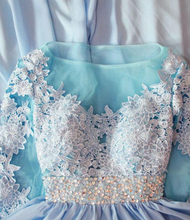 Charger l'image dans la galerie, Sheer Neck Prom Dresses Blue Prom Gown with Lace
