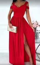 Load image into Gallery viewer, Red Prom Dresses Slit Side Off Shoulder Chiffon