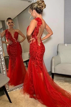 Charger l'image dans la galerie, One Shoulder Red Prom Dresses with Lace