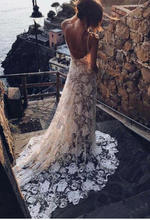 Charger l'image dans la galerie, Rose Lace Spaghetti Straps Wedding Dresses Bridal Gown Sheath