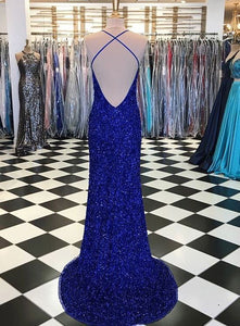 Halter Royal Blue Split Side Long Prom Dresses for Women