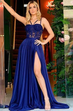 Load image into Gallery viewer, Royal Blue Prom Dresses Slit Side with Lace Appliques