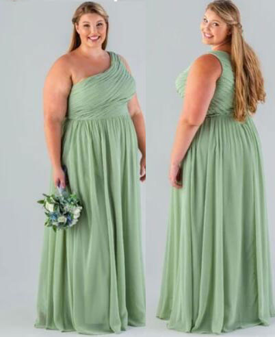 Plus Size One Shoulder Sage Bridesmaid Dresses
