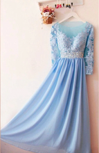 Charger l'image dans la galerie, Sheer Neck Prom Dresses Blue Prom Gown with Lace