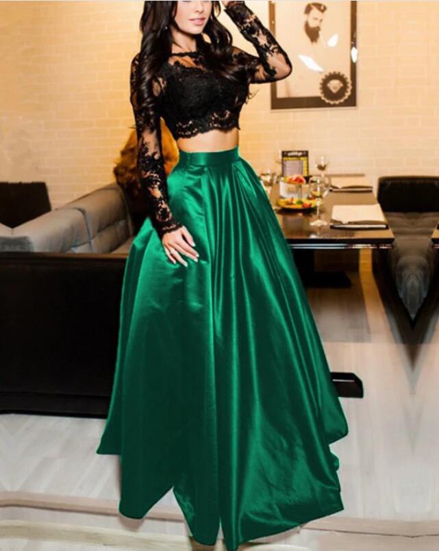 Two Piece Prom Dresses Top with Long sleeves Appliques Two Piece Prom Dresses Top with Long sleeves Appliques