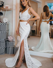 Load image into Gallery viewer, Two Piece Prom Dresses Slit with Lace