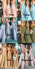 Load image into Gallery viewer, Deep V Neck Split Side Bridesmaid Dresses for Wedding