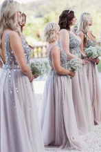 Load image into Gallery viewer, V Neck Bridesmaid Dresses with Beading