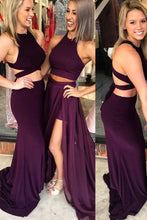 Load image into Gallery viewer, Two Piece Wine Prom Dresses Long Chiffon