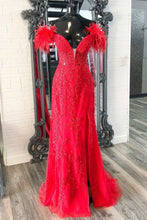 Laden Sie das Bild in den Galerie-Viewer, Red Prom Dresses Slit Side with Lace Corset