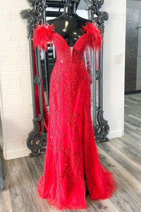 Red Prom Dresses Slit Side with Lace Corset