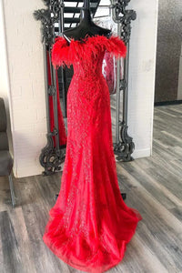 Red Prom Dresses Slit Side with Lace Corset