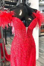 Laden Sie das Bild in den Galerie-Viewer, Red Prom Dresses Slit Side with Lace Corset