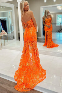 Orange Prom Dresses Long Sparkly Lace