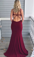 Load image into Gallery viewer, Burgundy V Neck Prom Dresses Criss Cross Spandex