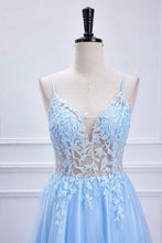 Carica l&#39;immagine nel visualizzatore di Gallery, Sky Blue Prom Dresses Tulle with Lace