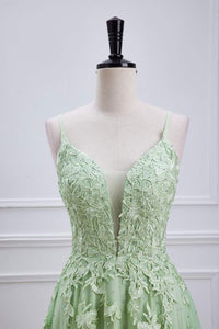 Sage Green Prom Dresses with Appliques Lace