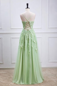 Sage Green Prom Dresses with Appliques Lace