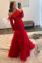 Charger l&#39;image dans la galerie, One Shoulder Red Prom Dresses Mermaid