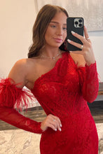 Cargar imagen en el visor de la galería, One Shoulder Red Prom Dresses Mermaid