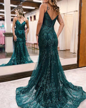 Load image into Gallery viewer, Forest Green Prom Dresses with Appliques Lace