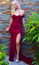 Load image into Gallery viewer, Red Prom Dresses Spandex Long Slit Side