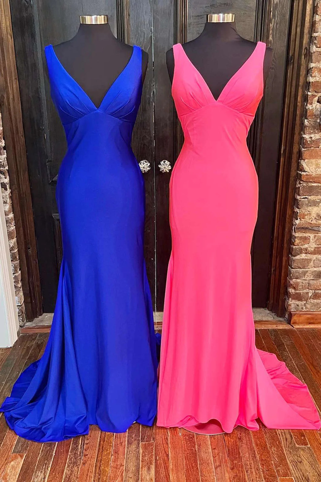 V Neck Prom Dresses Royal Blue Spandex