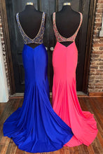 Load image into Gallery viewer, V Neck Prom Dresses Royal Blue Spandex