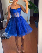 Laden Sie das Bild in den Galerie-Viewer, Sparkly Royal Blue Homecoming Dresses Short Prom Gown
