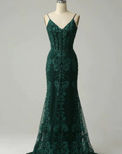 Load image into Gallery viewer, Forest Green Prom Dresses with Lace