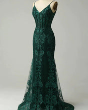 Load image into Gallery viewer, Forest Green Prom Dresses with Lace
