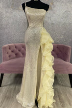 Charger l&#39;image dans la galerie, One Shoulder Yellow Prom Dresses Sequin