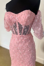 画像をギャラリービューアに読み込む, Prom Dresses Pink Lace Slit Side Floor Length